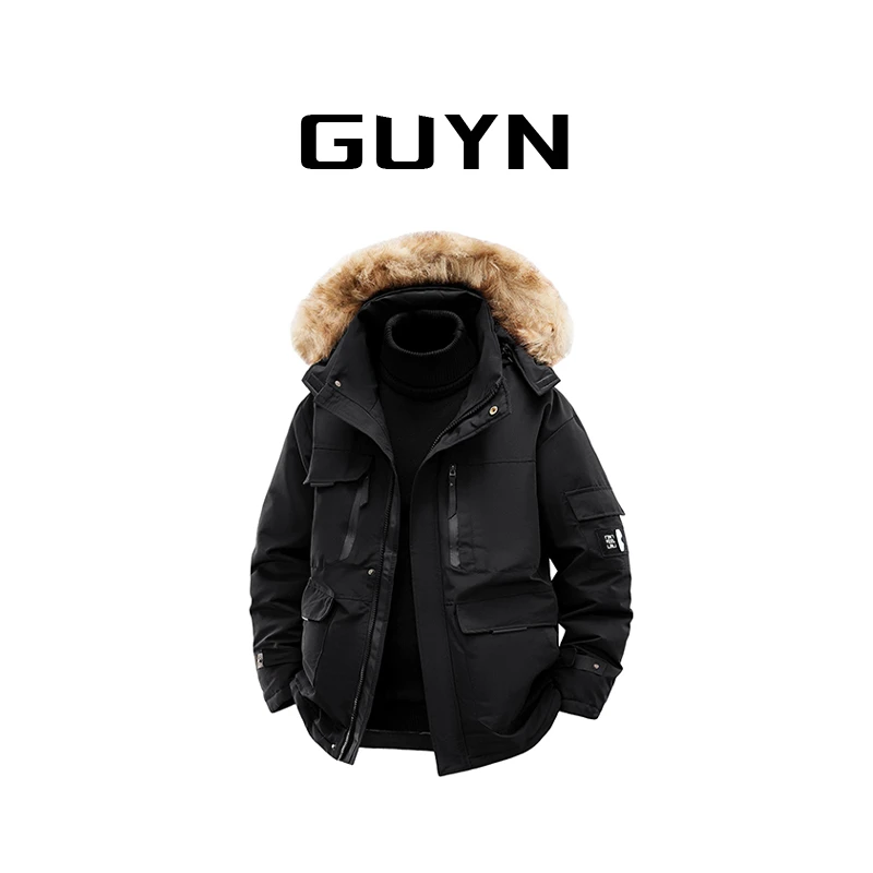 【品牌正品现货】GUYN派克服男冬季加绒加厚棉服外套男生工装连帽衣