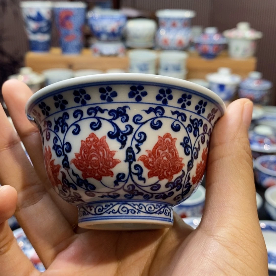 漫***虎缠枝莲压手杯原矿手绘原矿手绘