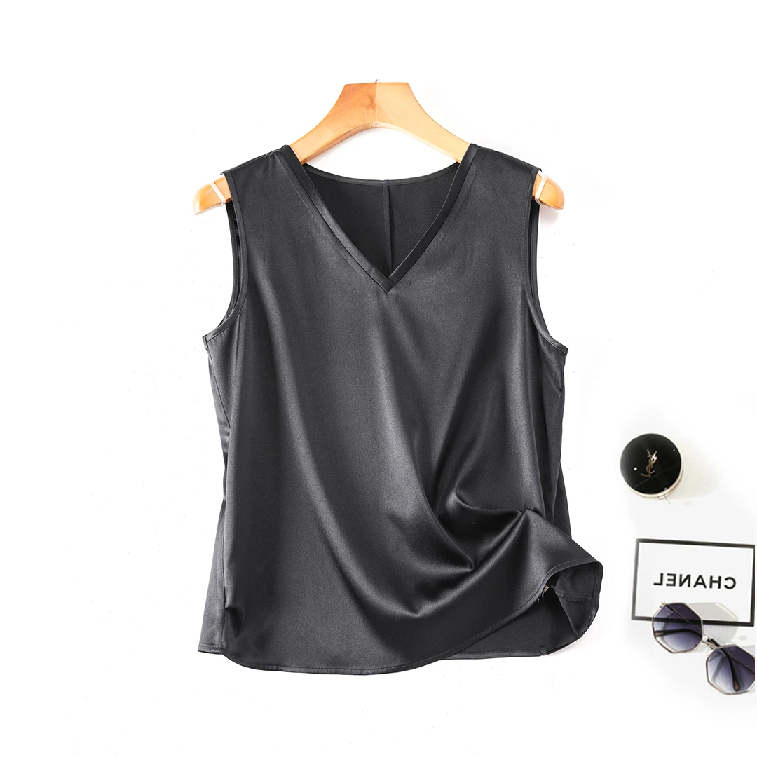 92%桑蚕丝提花桑波缎罗纹缎通勤风无袖高端女装时尚真丝背心吊带