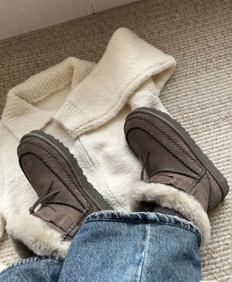 桑坡外穿时髦秋冬利器阿尔派高筒靴皮毛一体冬季雪地靴