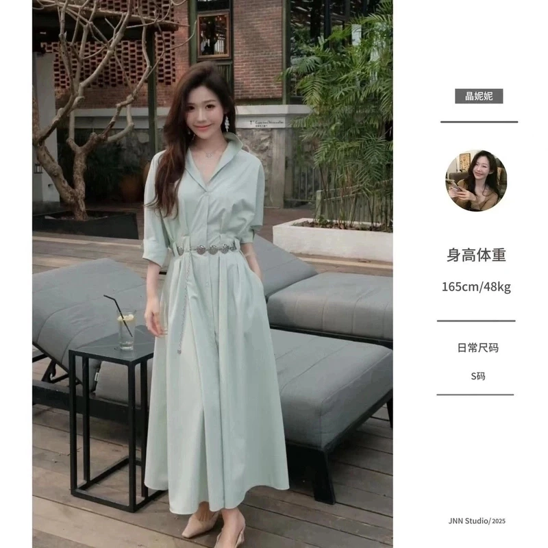 高品质-链条衬衫连衣裙女设计感衬衣裙百搭夏季
