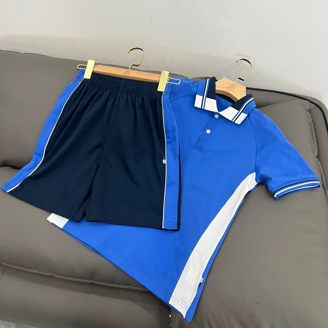 佛山禅城区小学生现货校服2025新款夏季POLO衫校服宝蓝色短袖短裤