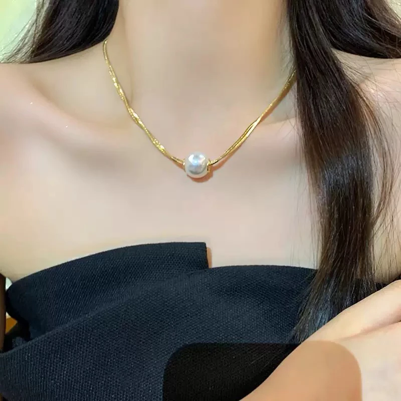 钛钢仿珍珠项链 Moonlight 叠戴双层珍珠项链【284】法式小众金色复