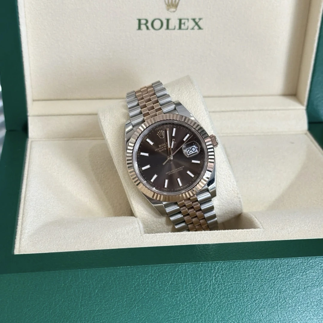 99新 Rolex/劳力士 蔚蓝/玫瑰金咖啡盘日志 腕表 41mm