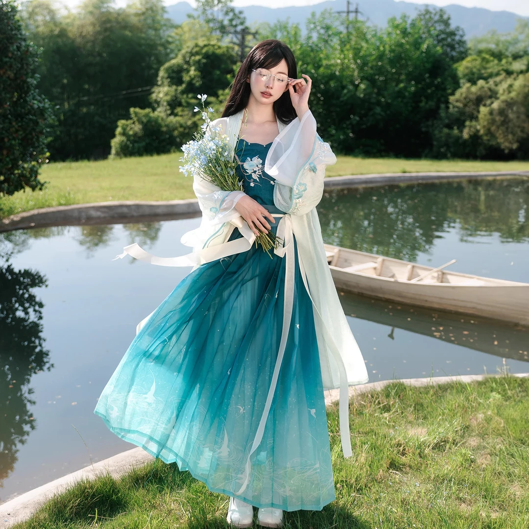 静还决 【新雨】原创宋制汉服褙子吊带百褶裙日常夏季女士