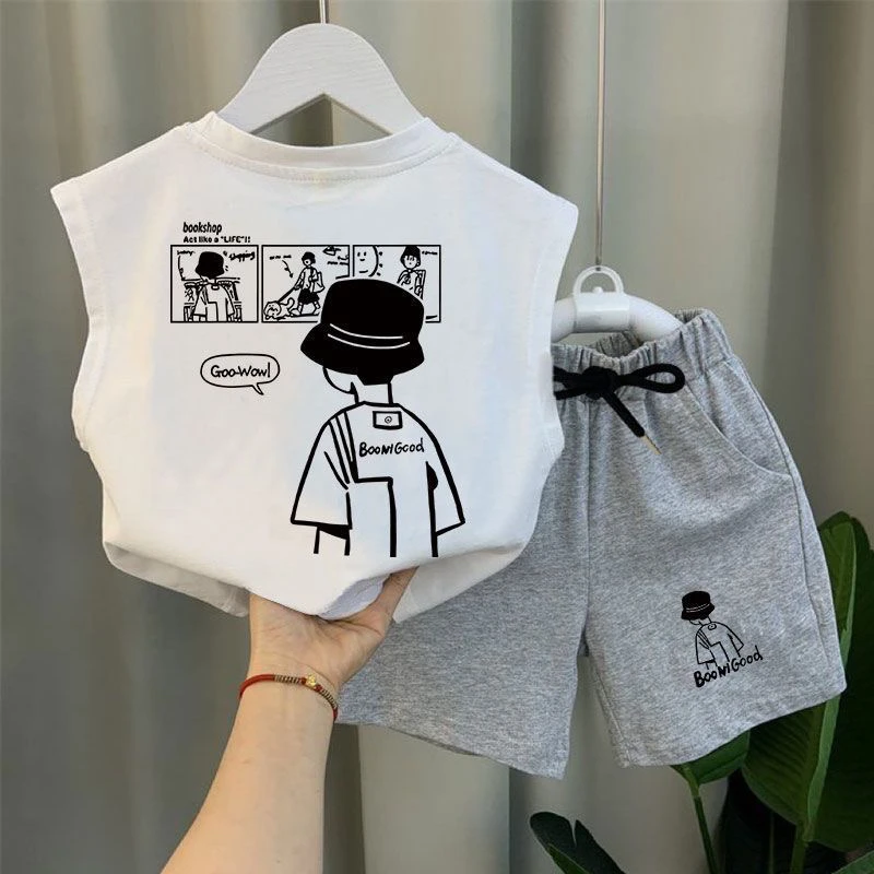 夏季童装潮款儿童背心套装薄款宝宝无袖短裤2025新款男童两件套装