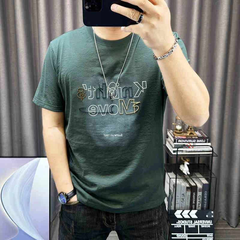 棉麻短袖t恤男2025夏季新款百搭圆领印花宽松透气凉感薄款上衣潮