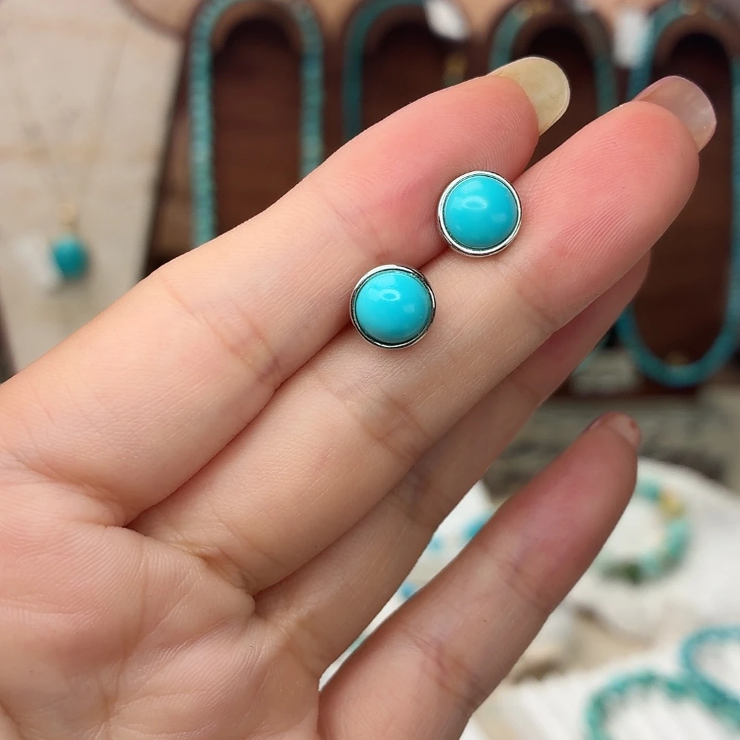 银S925镶嵌绿松石耳饰