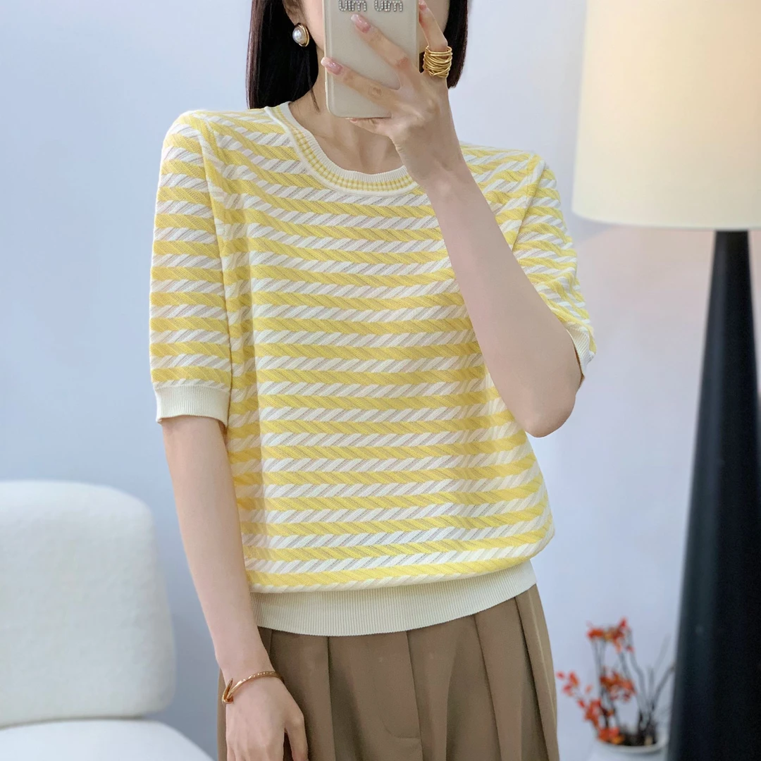 【例畔精选】夏季新款短袖条纹套头T恤休闲风气质百搭时尚宽松A576#