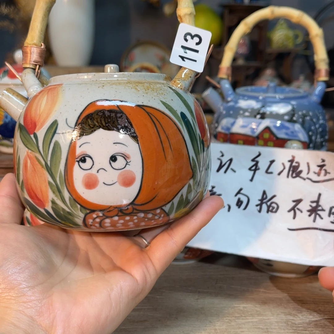 ****漪壶素浅陶瓷手工手绘