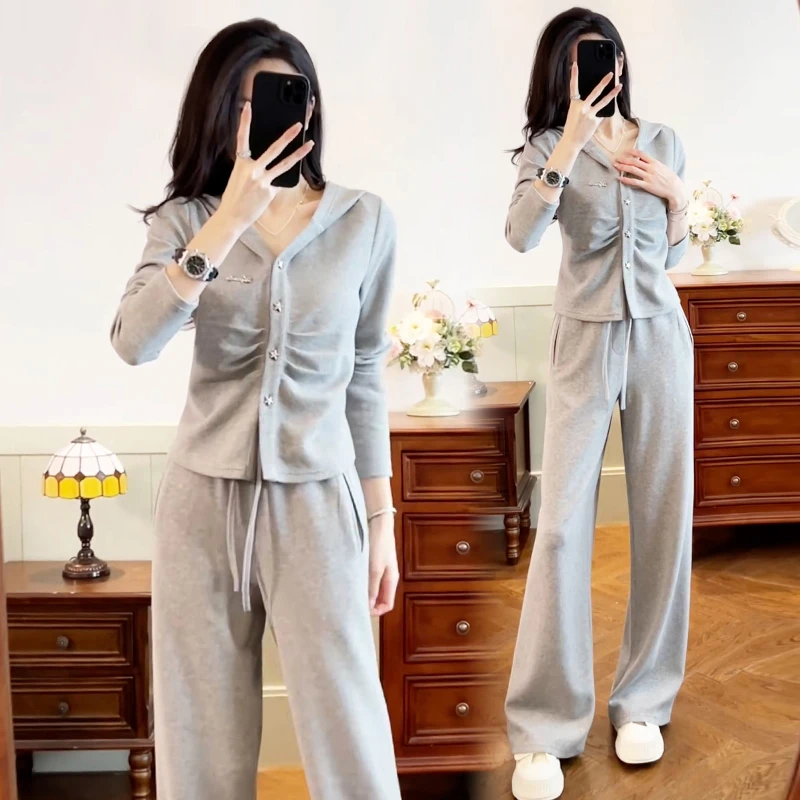 高含棉韩版潮流运动服套装女2025年春秋新款时尚卫衣直筒裤两件套