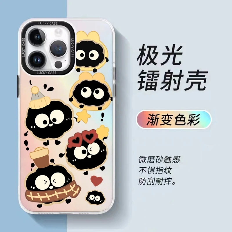 【米卡数码】适用iphone华为小米苹果IMD镭射防摔手机壳卡通小煤球