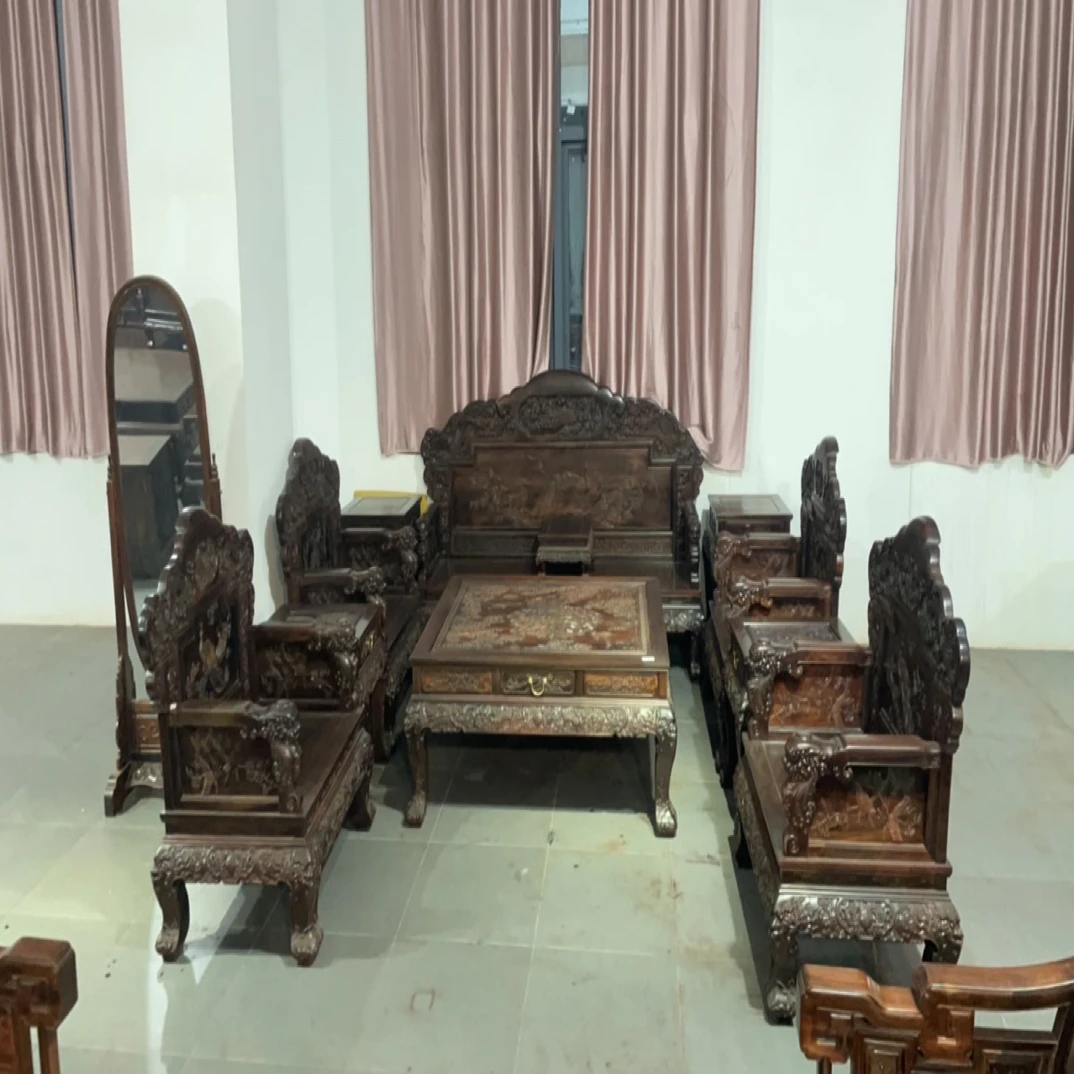 大红酸枝孔雀开屏沙发十一件套