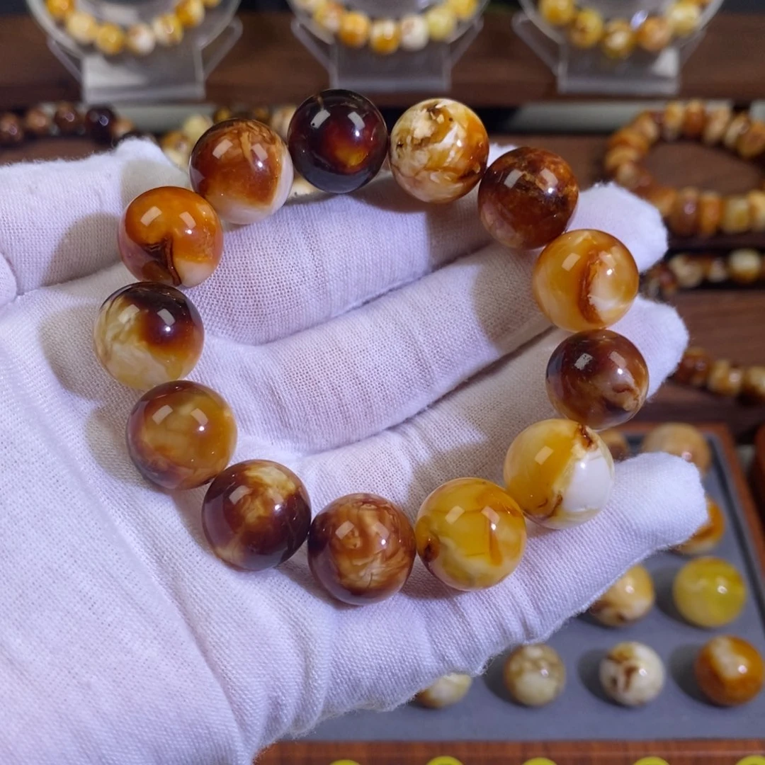 琥珀未镶嵌裸石天然沁色蜜蜡手串16mm左右