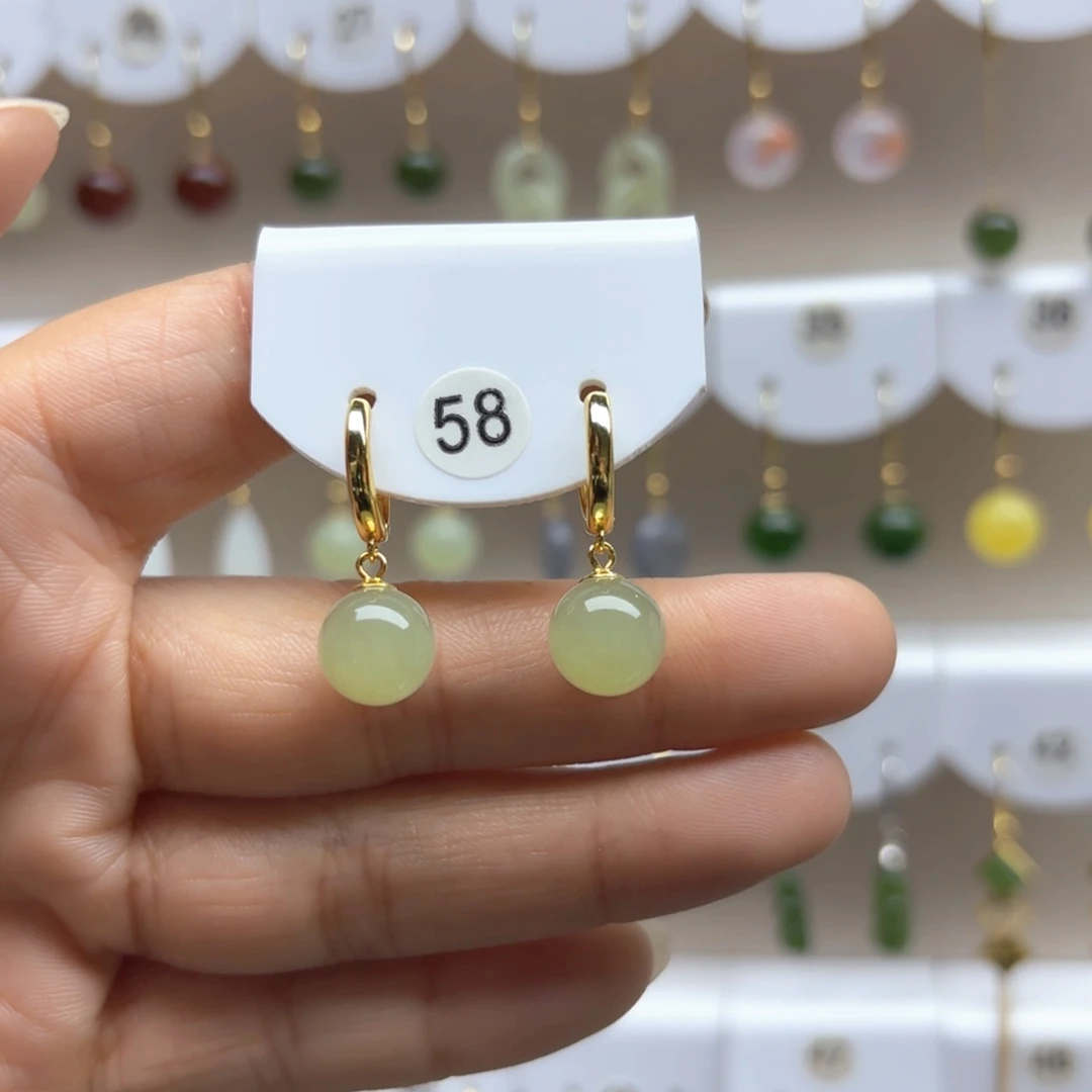 和田玉耳饰银S925镶嵌