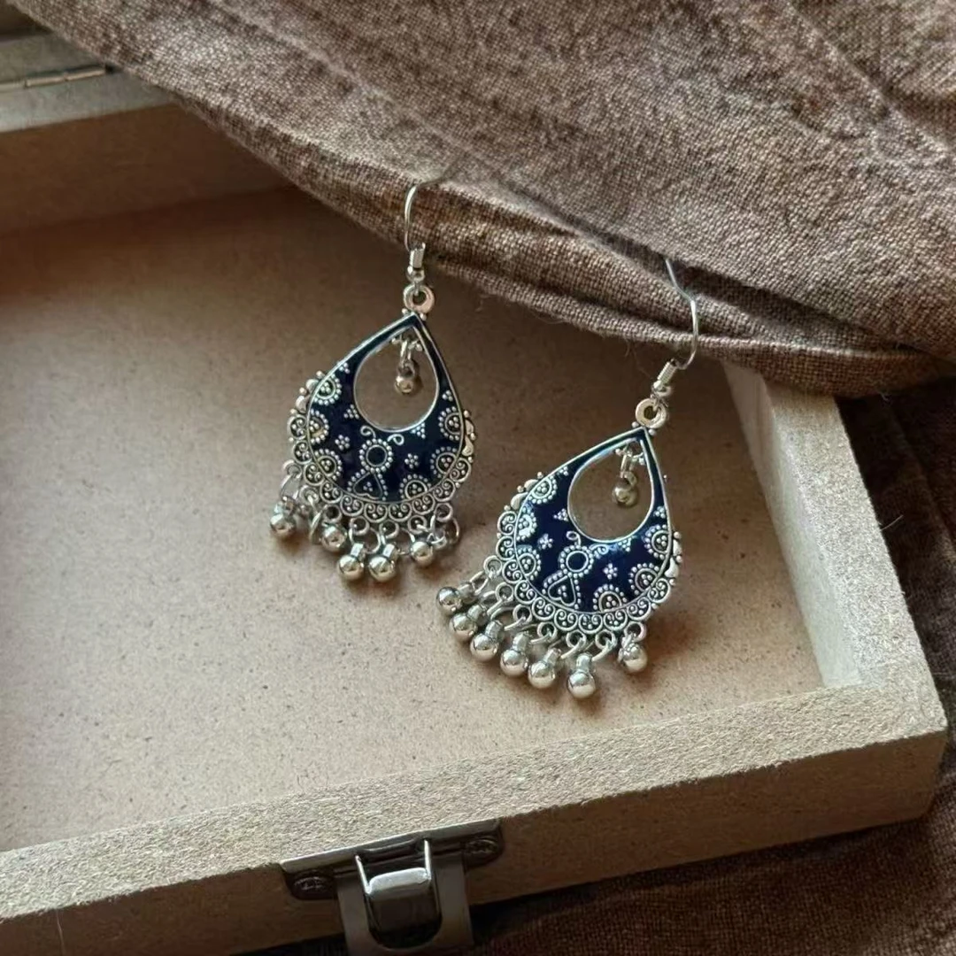 合金亚克力耳饰 【苍盐海】新中式民族风耳环气质铃铛古风典雅Z2140