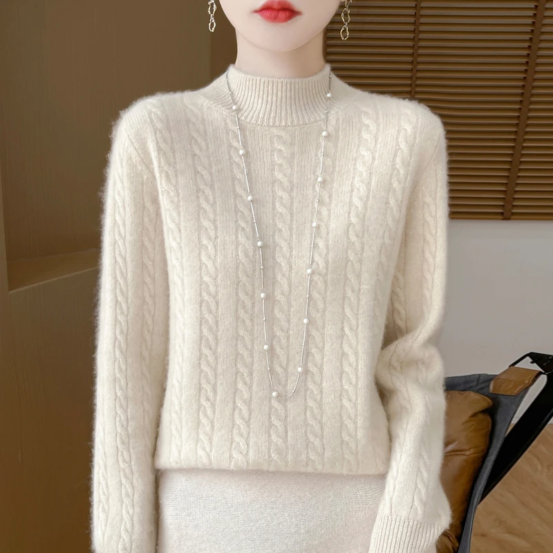 专柜正品100%纯羊绒衫女秋冬新款宽松内搭半高领加厚针织打底衫