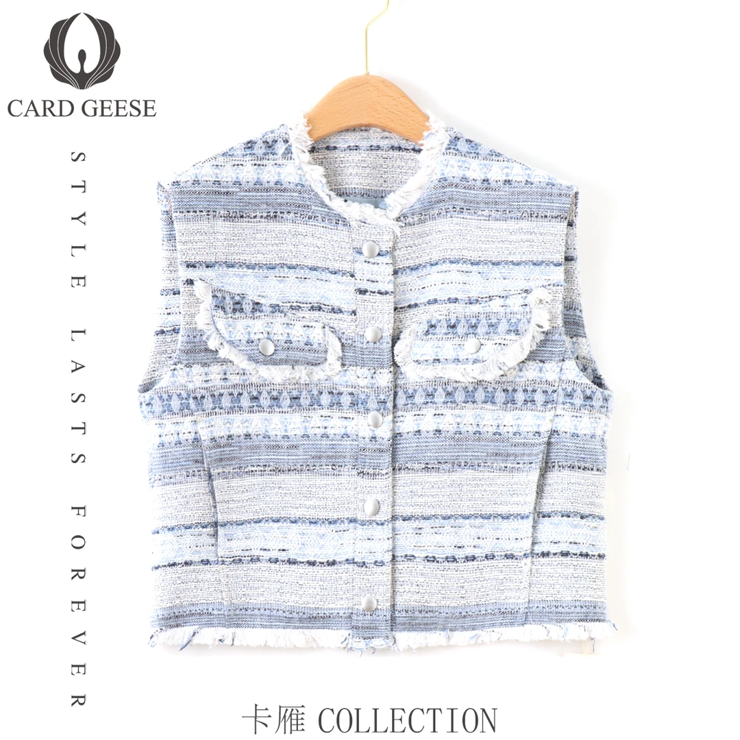 卡雁25新款圆领流苏撞色显瘦韩系马甲MYJ2-25S885-55006