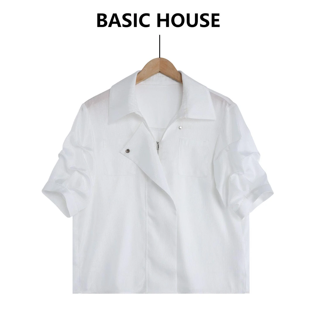 Basic House/百家好衬衫上衣高腰衬衣时尚复古法式B1335B5JQ22