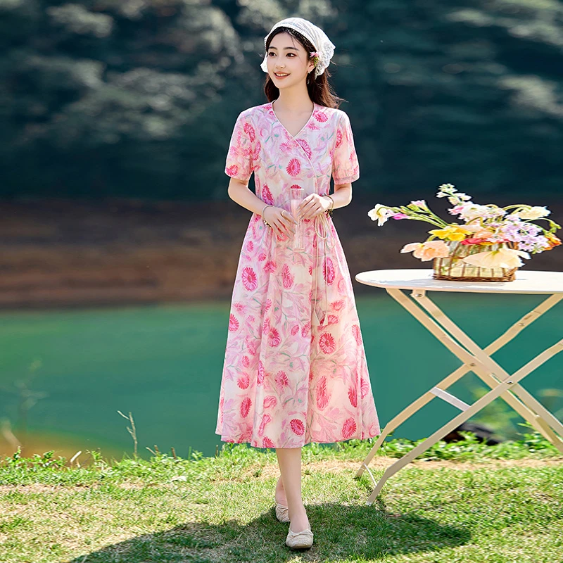 柏菲妮时尚休闲碎花连衣裙显瘦2025新款气质小清新收腰夏季裙子潮