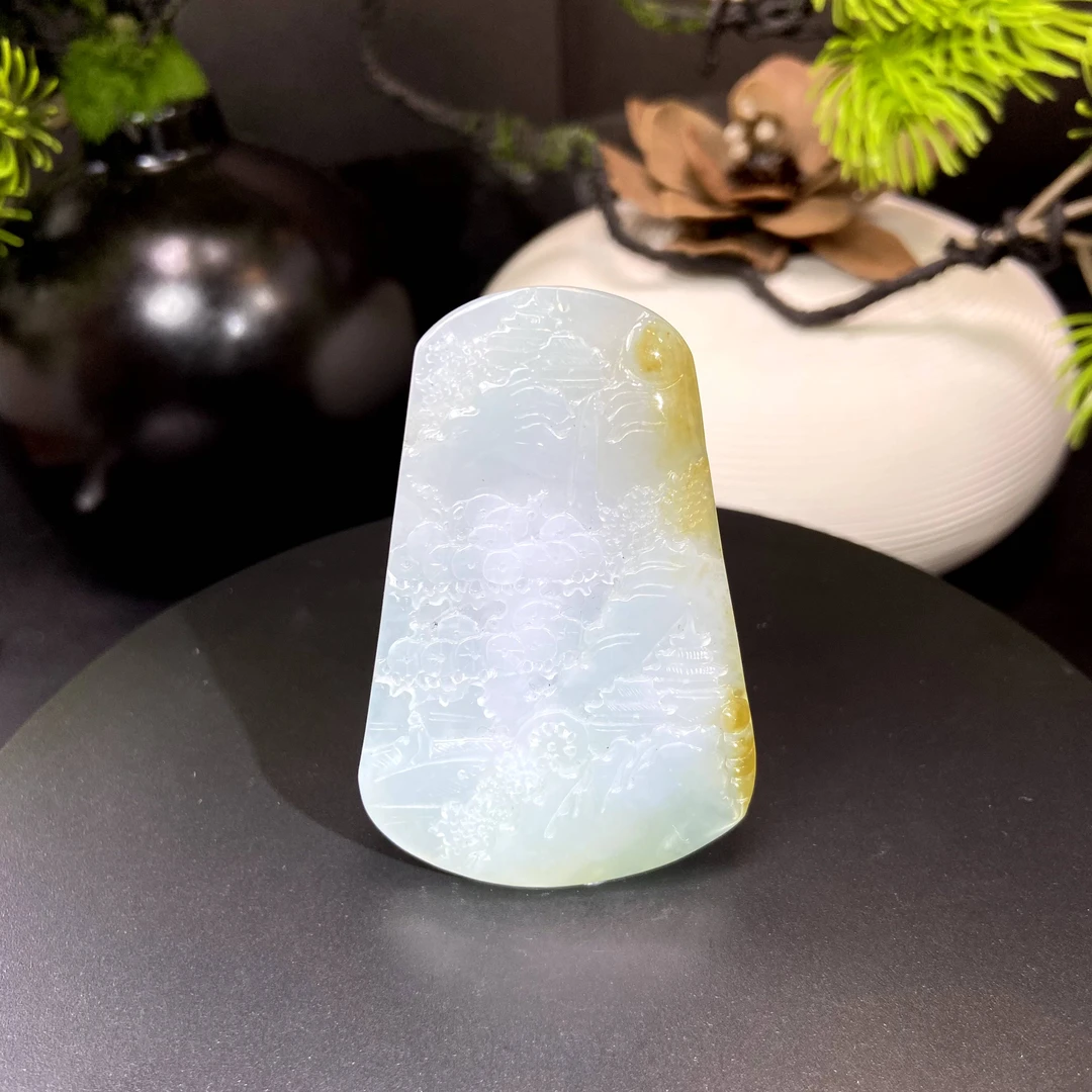 RX21天然缅甸A货翡翠冰胶山水牌/082231/北京中保拍卖