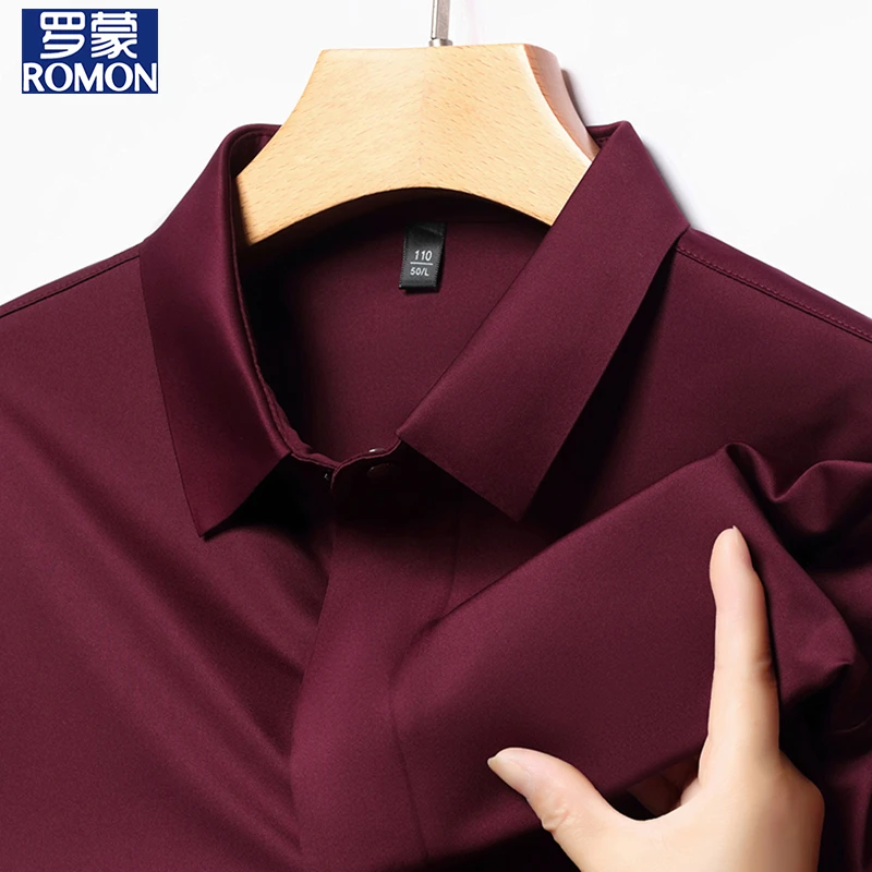 罗蒙纯色拉链衬衫男士2025春季新款商务休闲高端免烫无痕长袖衬衣