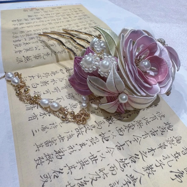 牡丹花发梳 非遗缠花工艺 日常国风仙女百搭款