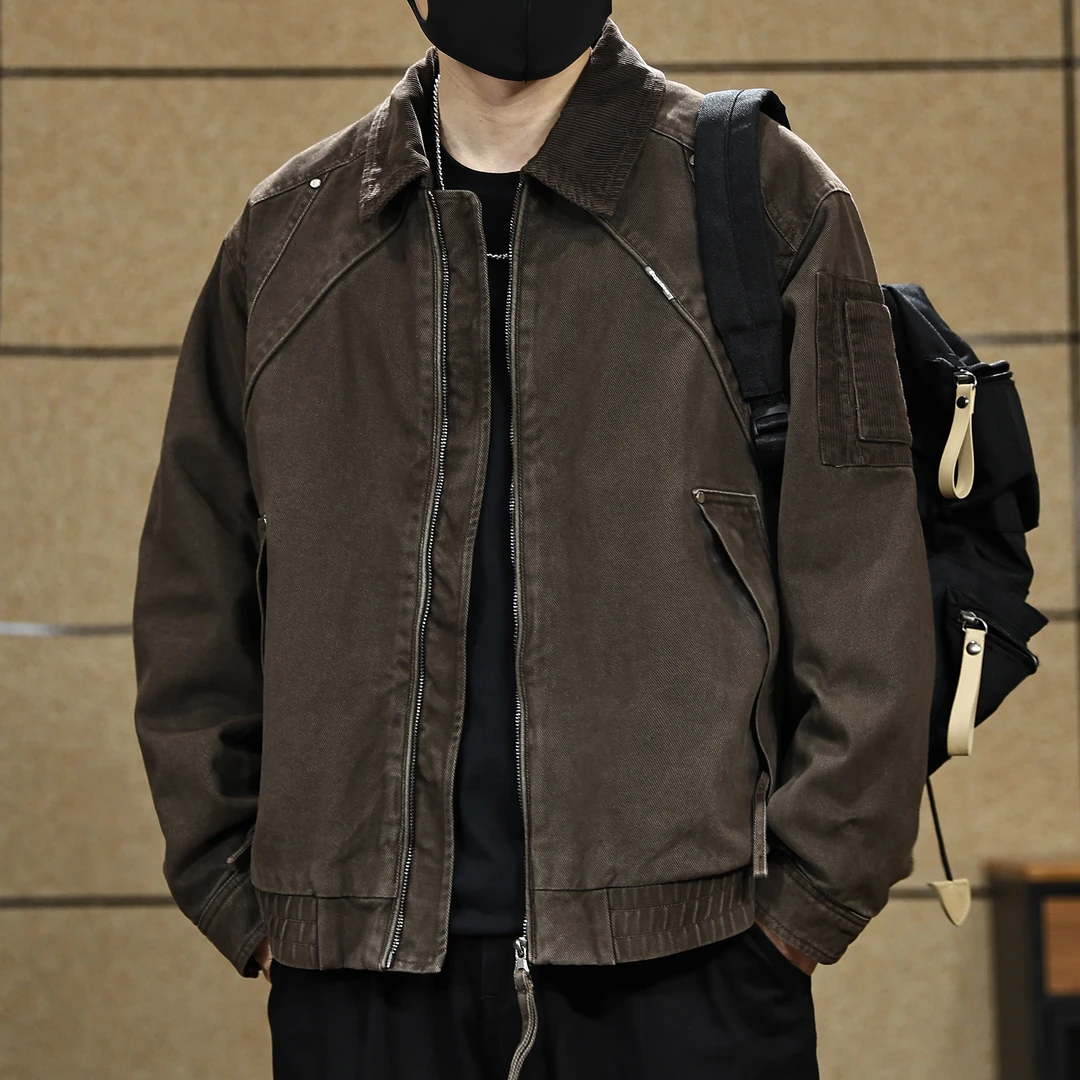 美式水洗纯棉夹克男秋冬复古宽松防风立领外套高级感痞帅休闲上衣