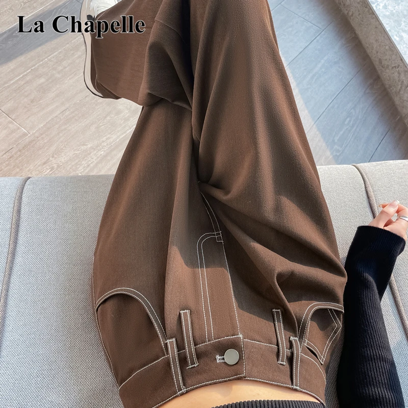 拉夏贝尔2025秋季新款休闲裤女宽松高腰仿牛仔垂感直筒香蕉弯刀裤