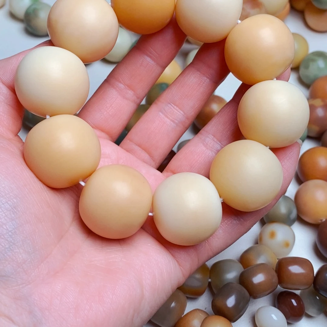 菩提根/象牙果手串落**尘原色26奶黄干磨微瑕