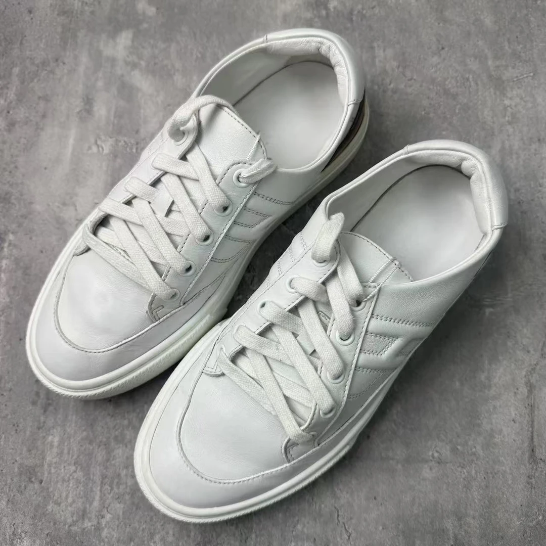 95新 Hermes/爱马仕 37.5码/仔仔女鞋/白色后跟logo板鞋 xxs1342