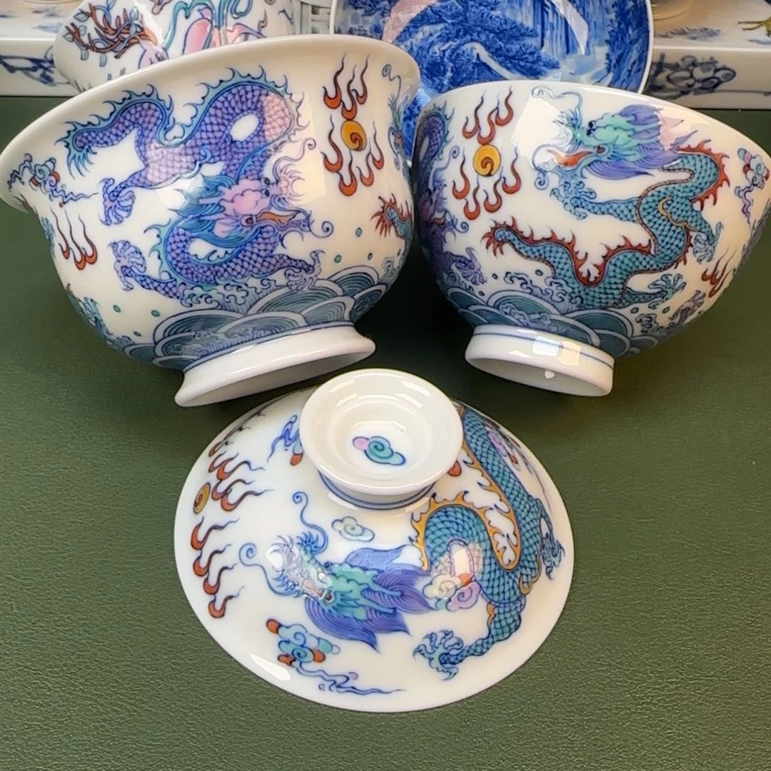 m****远彦祖纯手工手绘茶具龙纹两件套