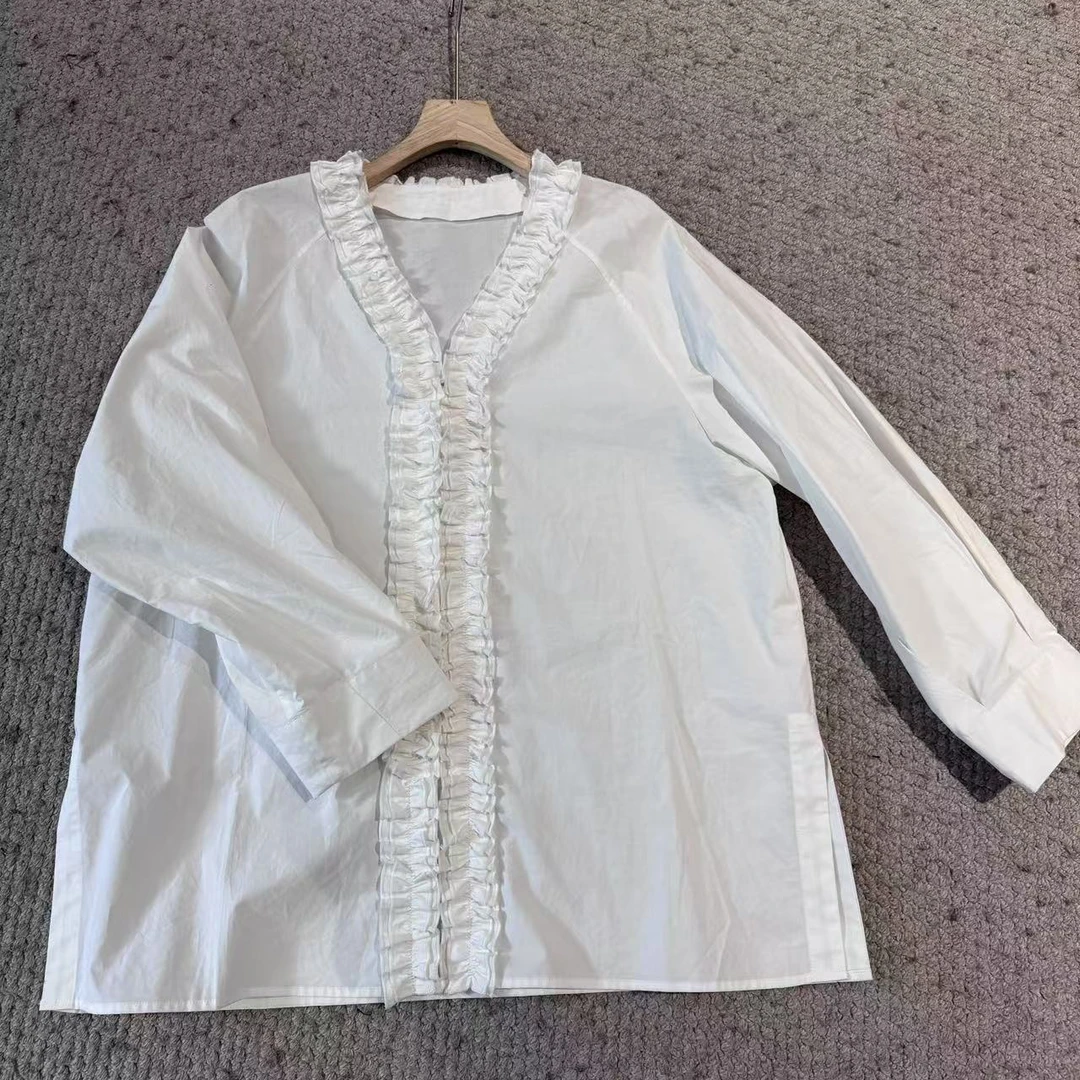 【玫瑰园林】法式设计感白色衬衫时尚百搭中长款上衣女