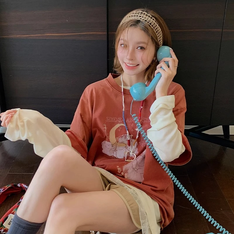 捉迷藏系列 REREK 水洗复古梦幻印花针织短袖T恤