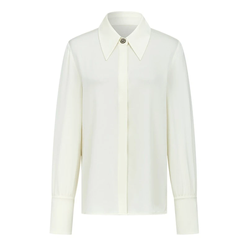 【两颗柠檬】M311305224曼德诗醋酸衬衫秋季纯色长袖单排扣直筒衬衣