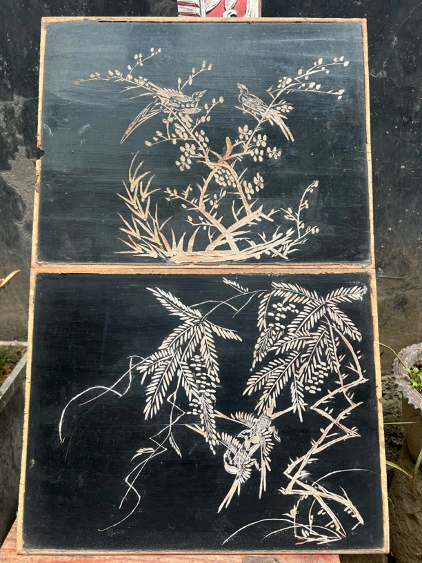 老木雕花板阴刻喜登高枝