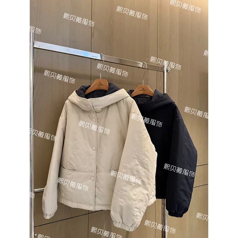 熙贝薇9 欧货秋冬新款高端连帽格子长袖短款棉衣外套 G5387