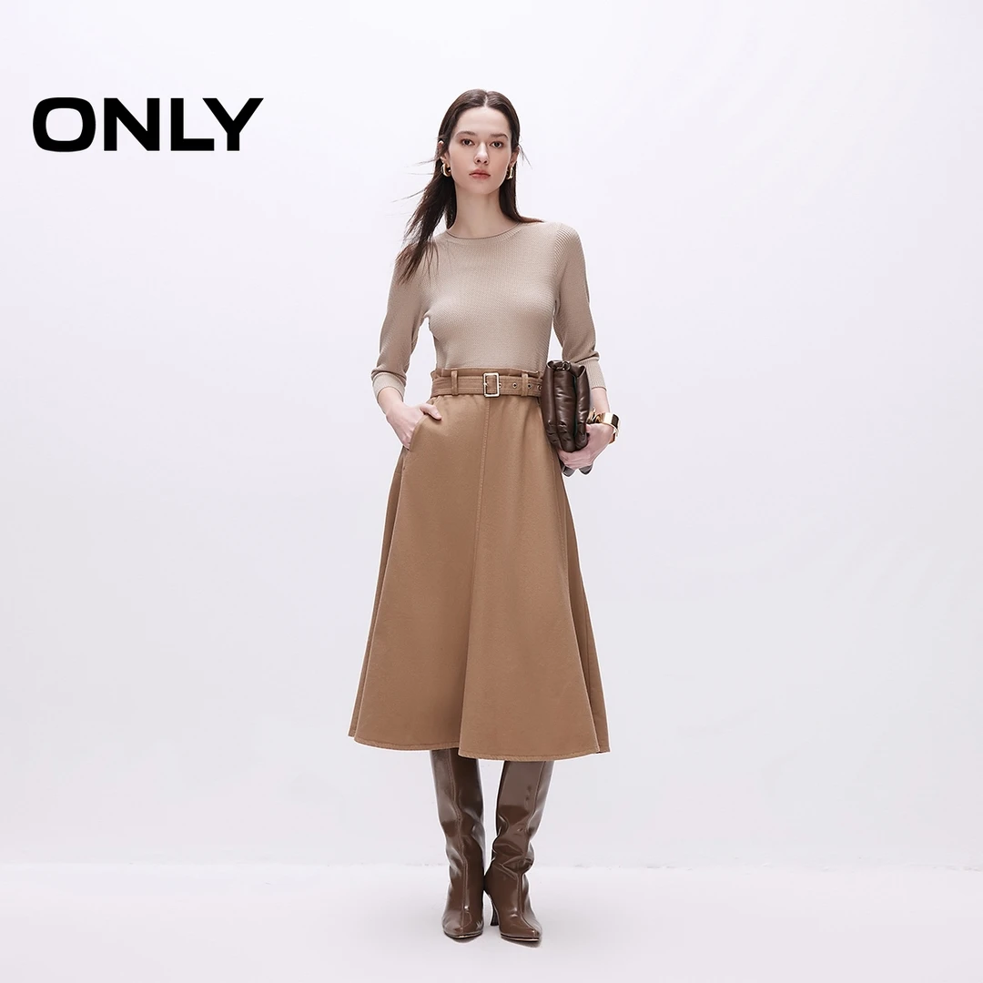 ONLY秋季修身针织牛仔拼接七分袖连衣裙女老钱风松弛感|125142006