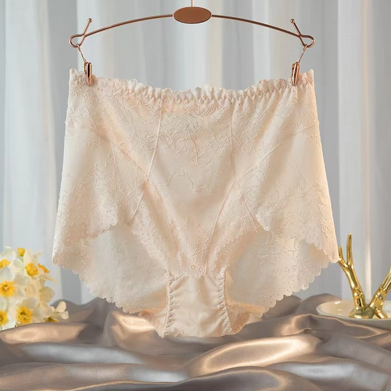 9529#盒装蕾丝高腰性感风女三角内裤大码透气性感