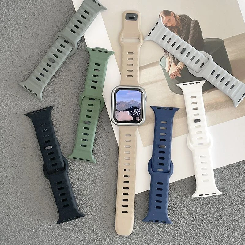智能手环方扣横纹硅胶表带爆款适用iwatchUltra表带