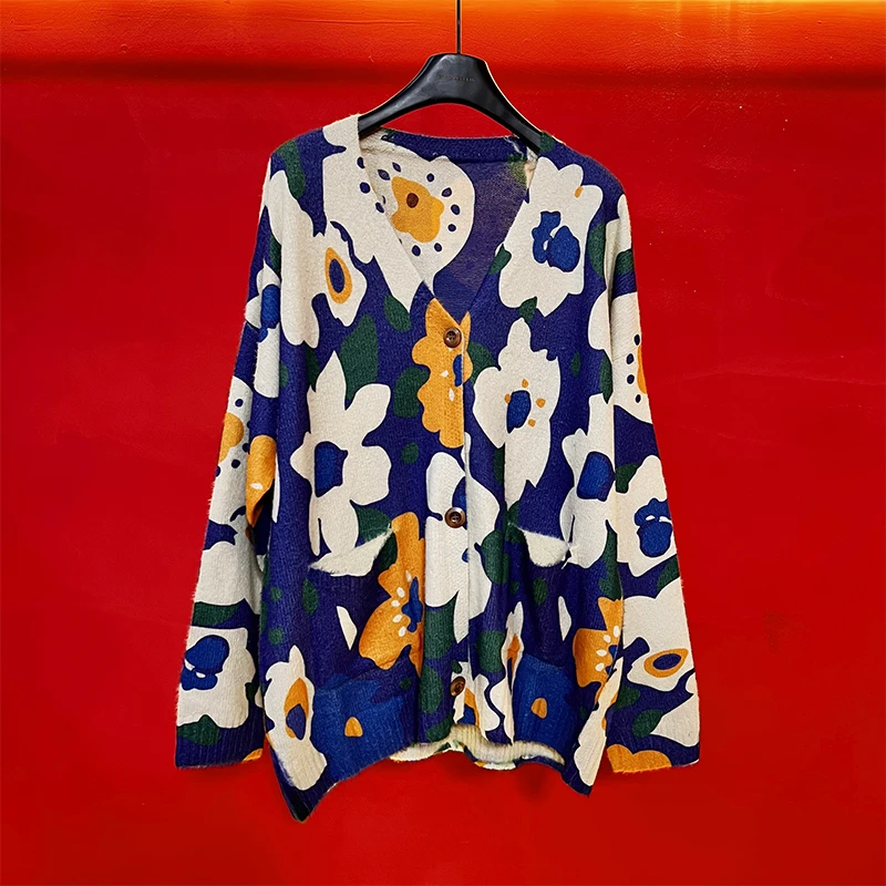 150 巴洛克 复古风 蓝色针织羊毛衫 开衫