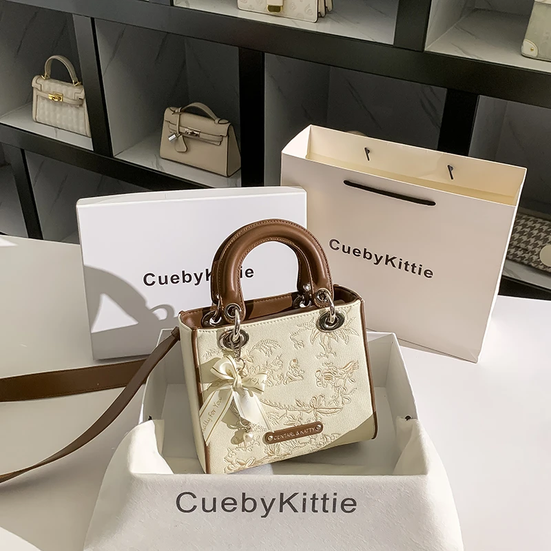 Cueby Kittie女包轻奢刺绣戴妃包包女2025新款单肩斜挎小方包通勤
