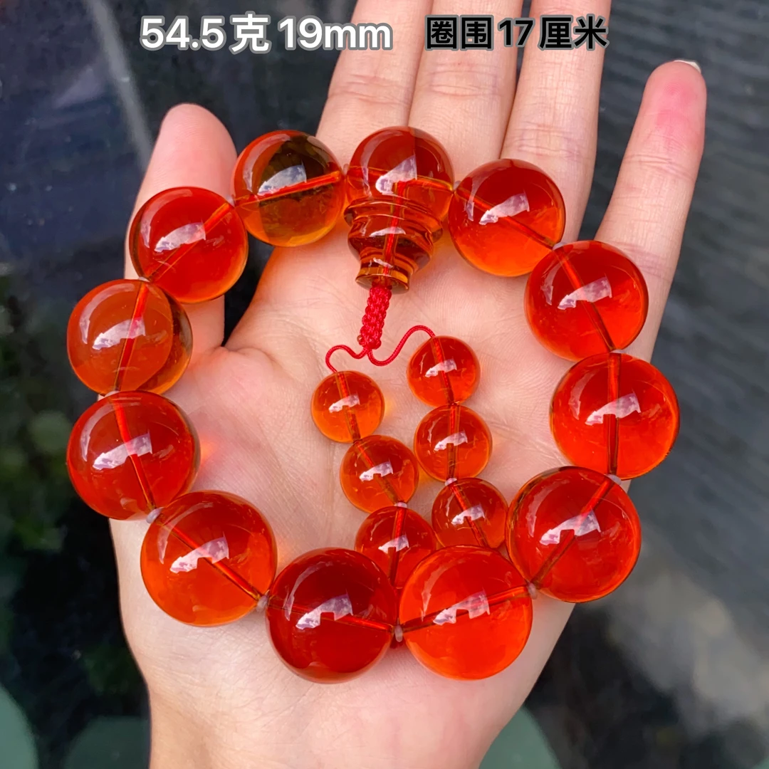 【小伊琥珀】54.5克收藏级老坑老料牛血红茶手串
