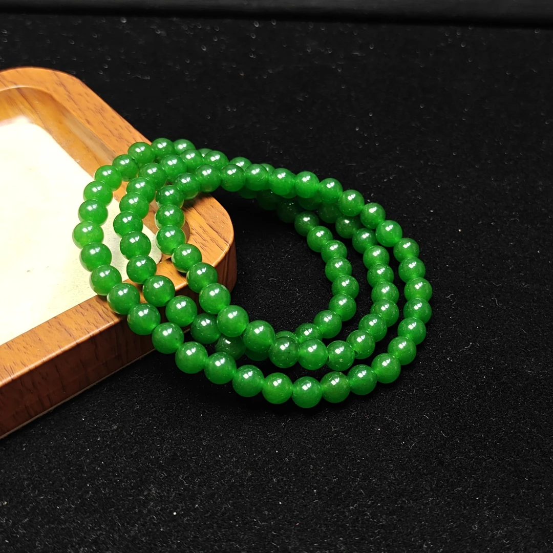 [停业清货]俄碧和玉菠菜绿三圈6m项链-068-多样性发一