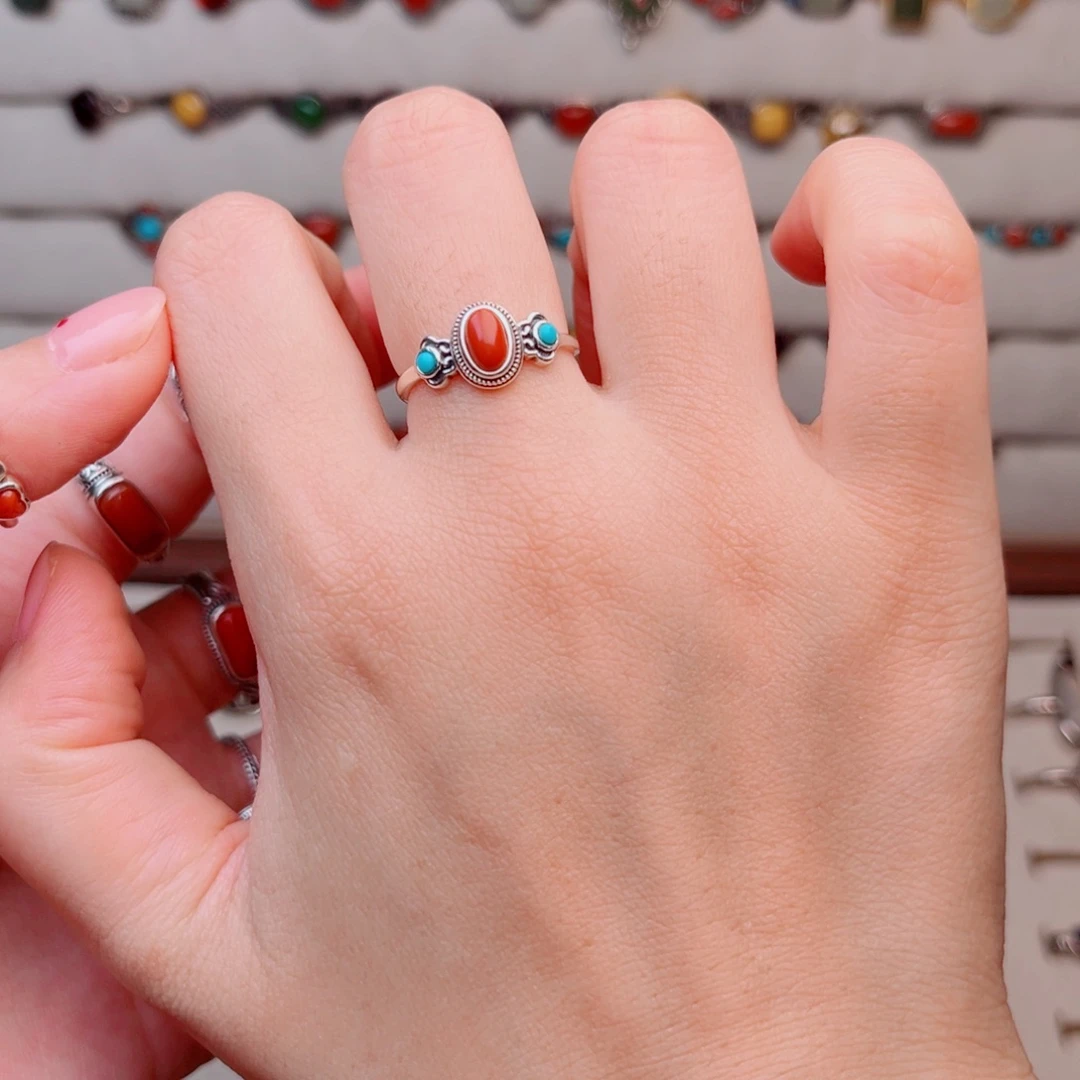 阿***)足银大理石纯银戒指