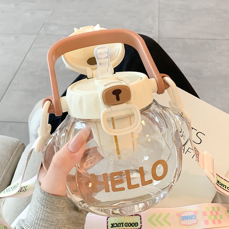 2025新款吸管水杯子女生高颜值大肚塑料儿童水壶大容量耐高温夏天