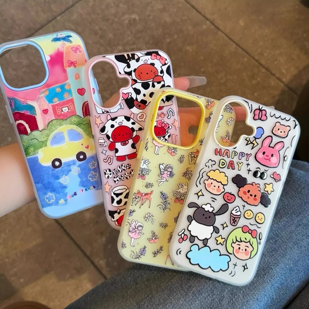 春日花花小汽车适用苹果16promax手机壳iPhone15磨砂肤感14韩系12