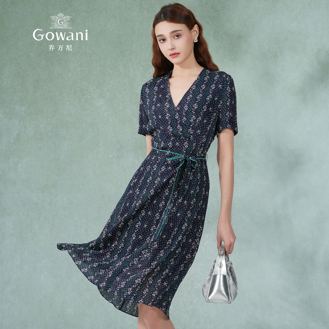 法国小众裙乔万尼商场新款夏桑蚕丝碎花连衣裙女长款EN2E555604