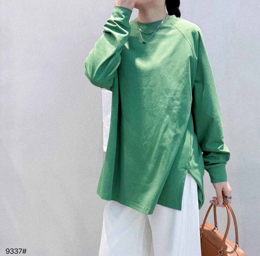 汉麻天丝舒适透气贴肤宽松圆领T恤女长袖百搭体恤衫