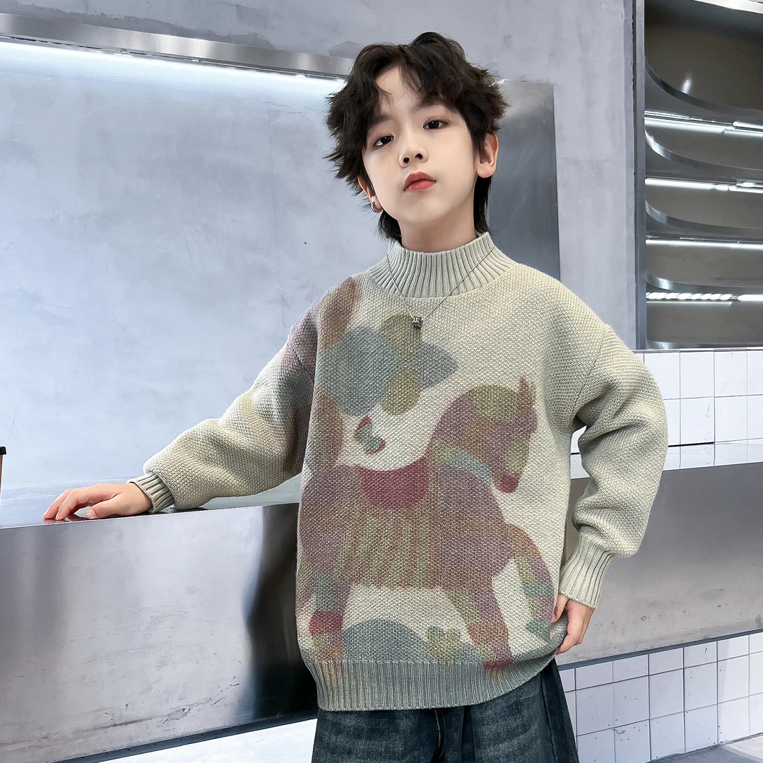 儿童装男童冬装加厚毛衣2025新款中大童秋冬款男孩冬季针织打底衫